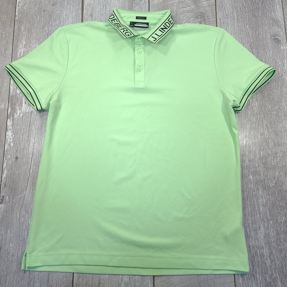 J.Lindeberg Austin Regular Polo Mens XL Lime Green Branded Collar Golf Shirt